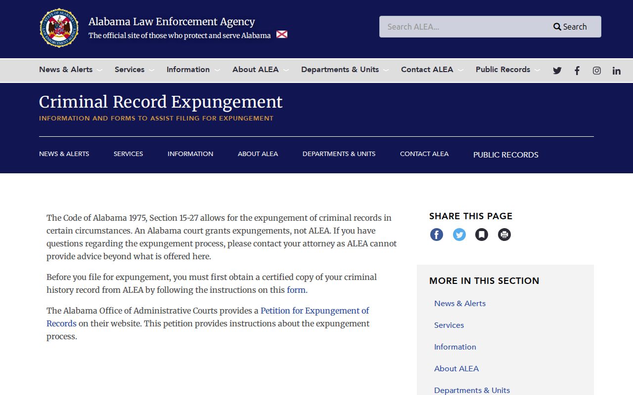 Conecuh County criminal court records ALEA expungement information