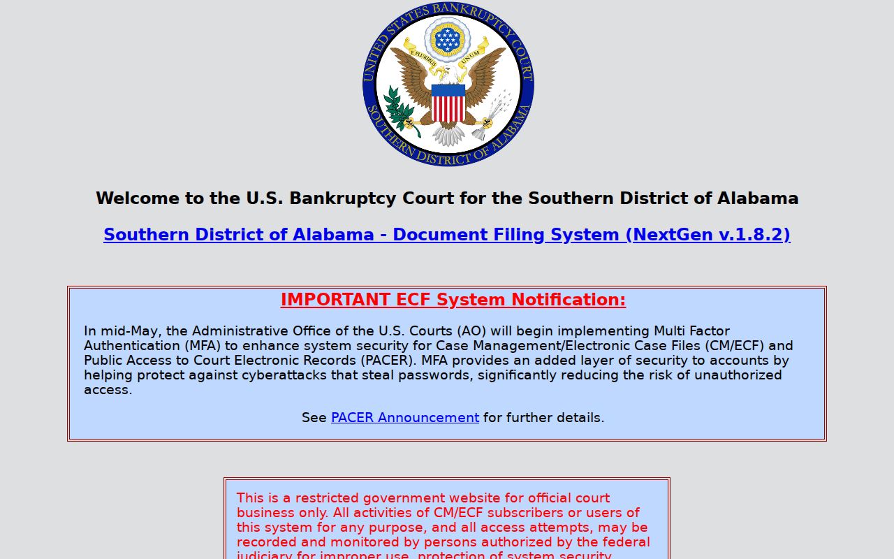 Conecuh County Circuit Court bankruptcy CM ECF access