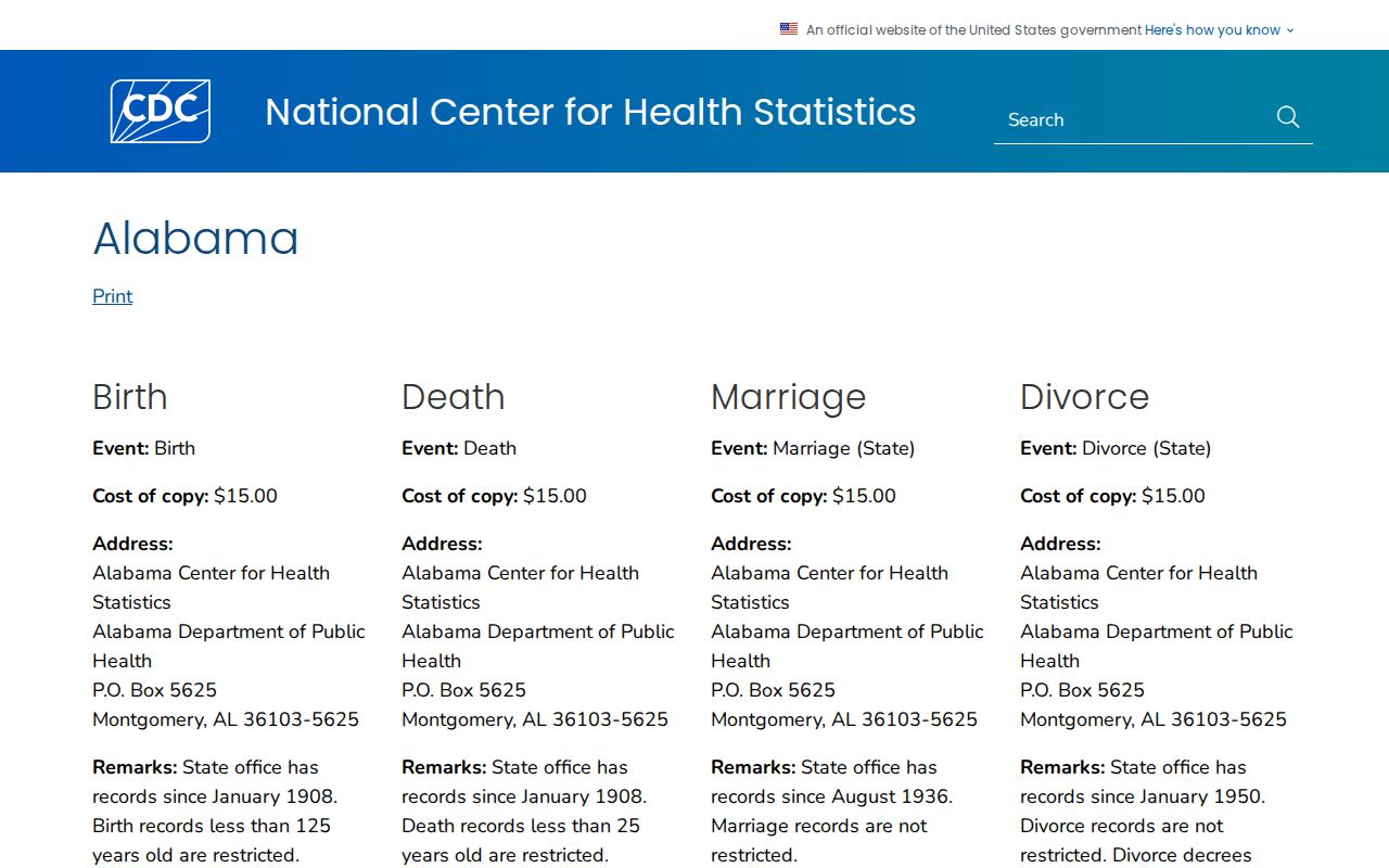 Conecuh County marriage and divorce records CDC Alabama vital records directory