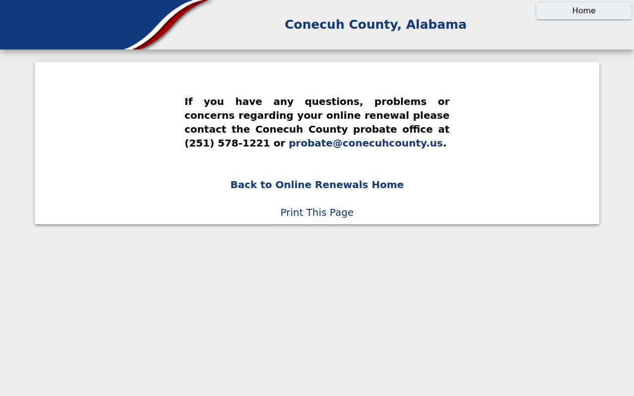 Conecuh County probate records contact page for portal help