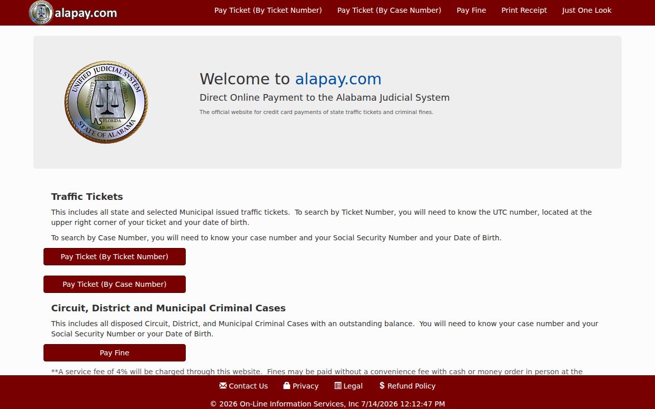 Conecuh County traffic court records Alapay payment portal