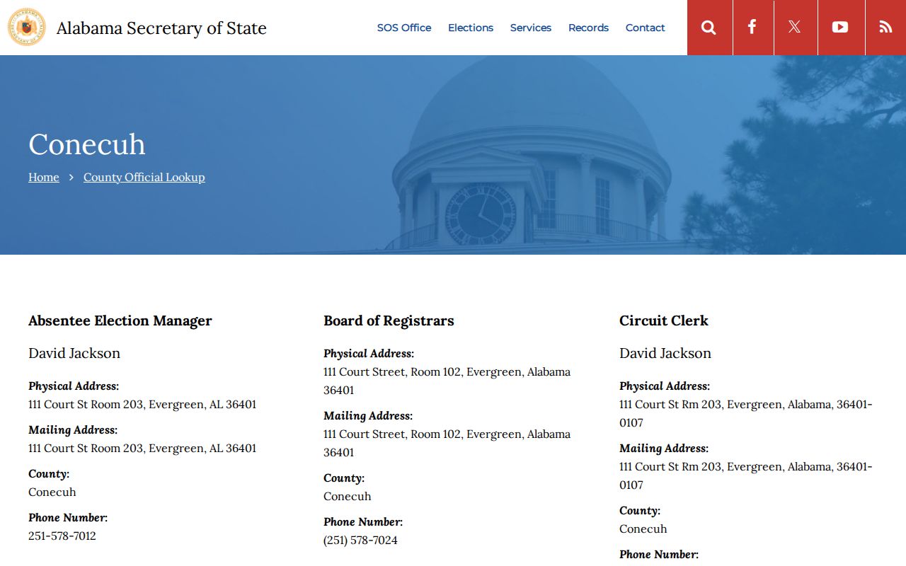 Conecuh County warrant records sheriff listing from Alabama Secretary of State